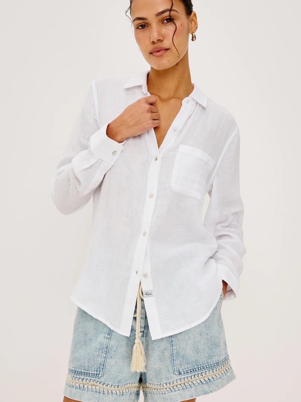 Rails Ellis cotton gauze shirt white button down size XS